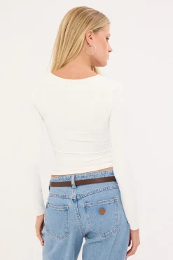 Recycle Long Sleeve Scoop Neck Tee White