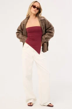 Recycle Strapless Asymmetrical Top Burgundy