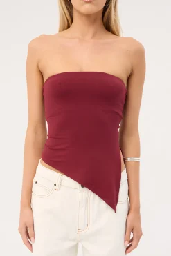 Recycle Strapless Asymmetrical Top Burgundy