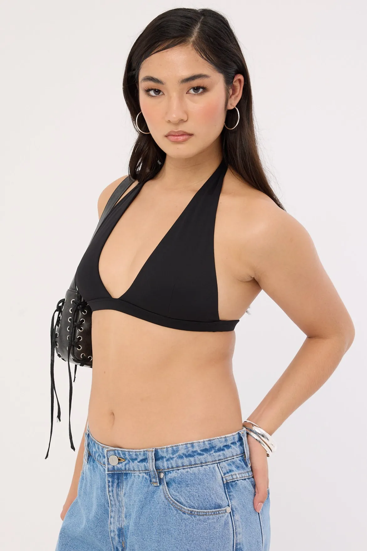 Recycled Halter Bralette Black