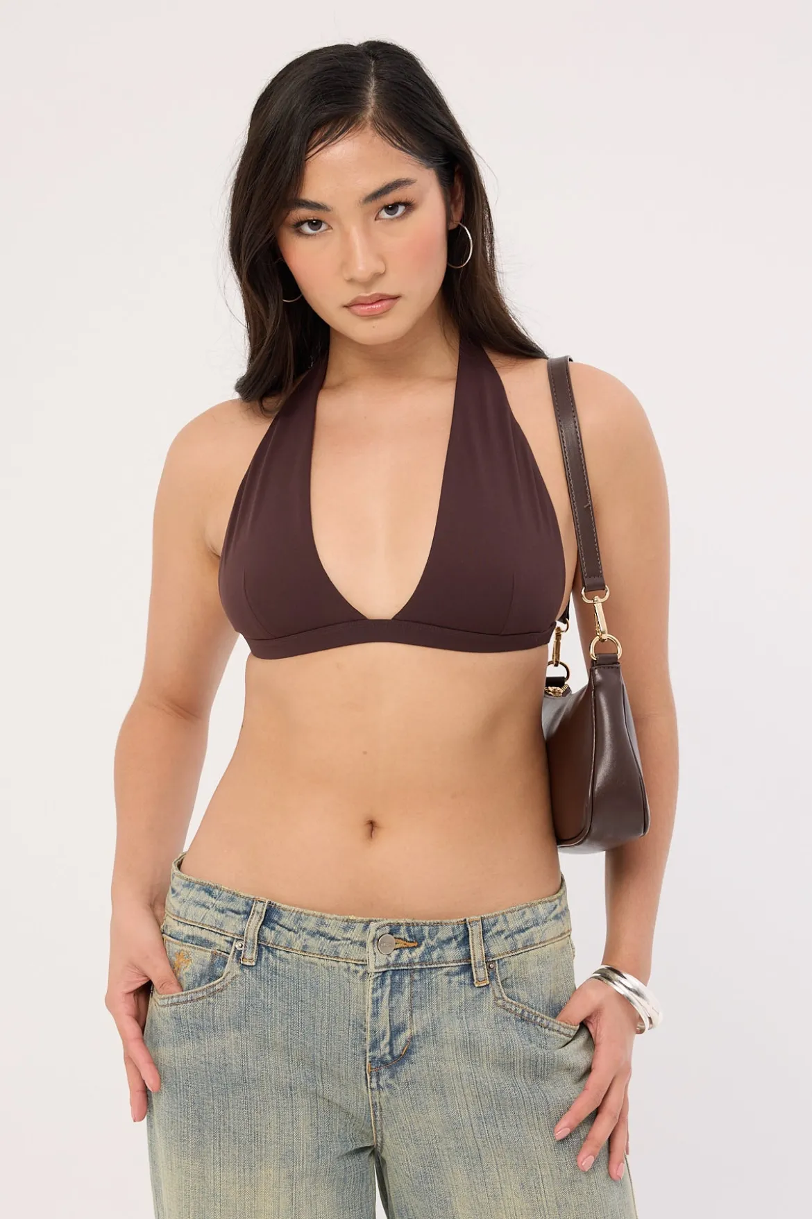 Recycled Halter Bralette Brown
