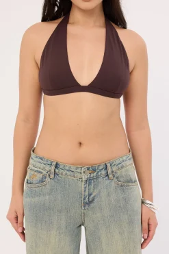 Recycled Halter Bralette Brown