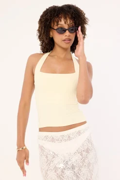Recycled Halterneck Jersey Top Butter