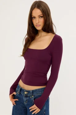 Recycled Long Sleeve Scoop Neck Tee Plum