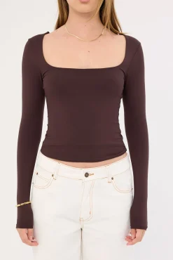 Recycled Long Sleeve Scoop Neck Tee Brown