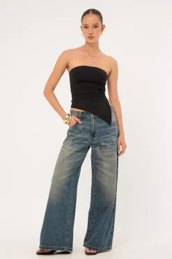 Recycled Strapless Asymmetrical Top Black