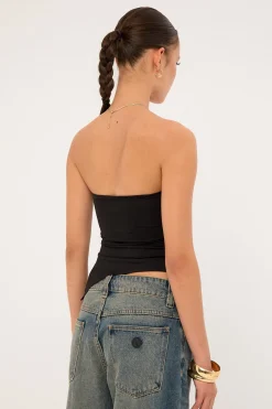 Recycled Strapless Asymmetrical Top Black
