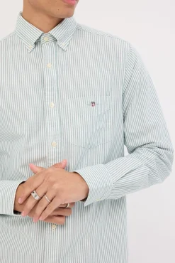 Reg Oxford Banker Stripe Shirt Deep Forest Green