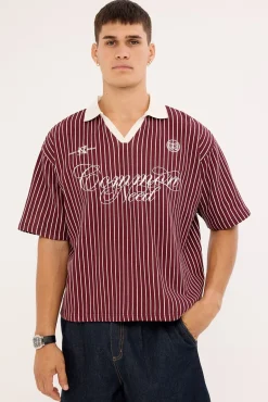 Regent Boxy Cropped Polo Burgundy Stripe