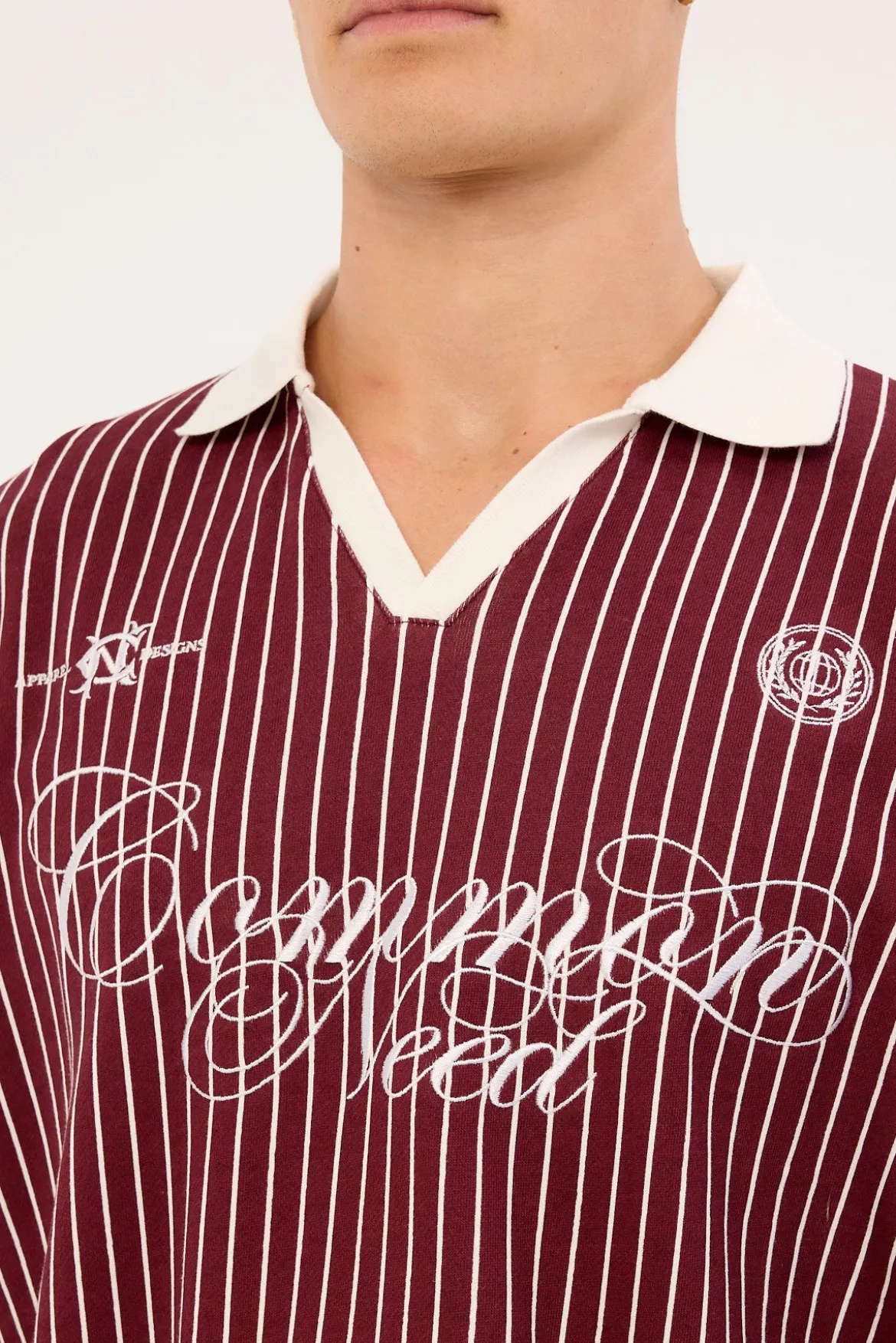 Regent Boxy Cropped Polo Burgundy Stripe