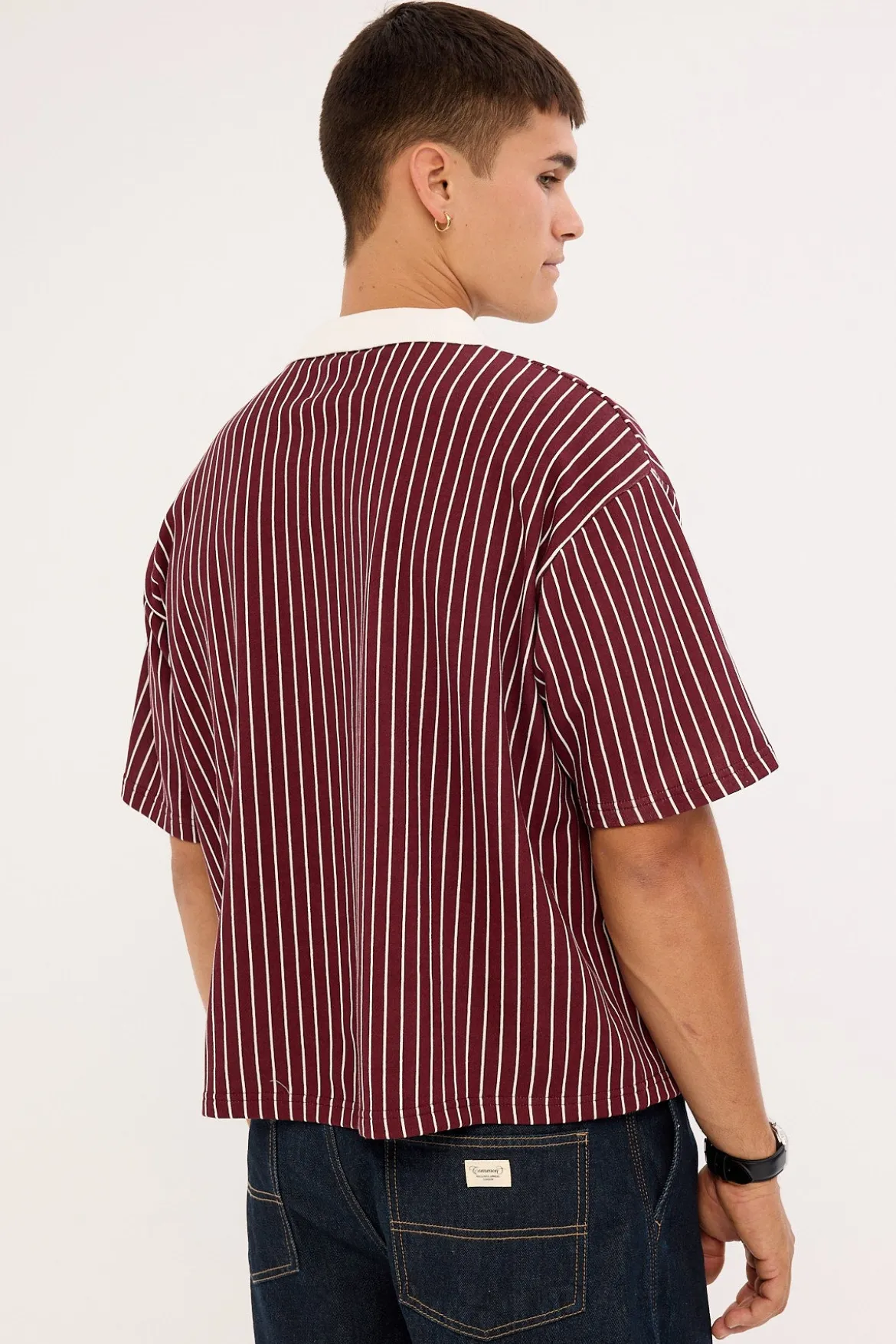 Regent Boxy Cropped Polo Burgundy Stripe