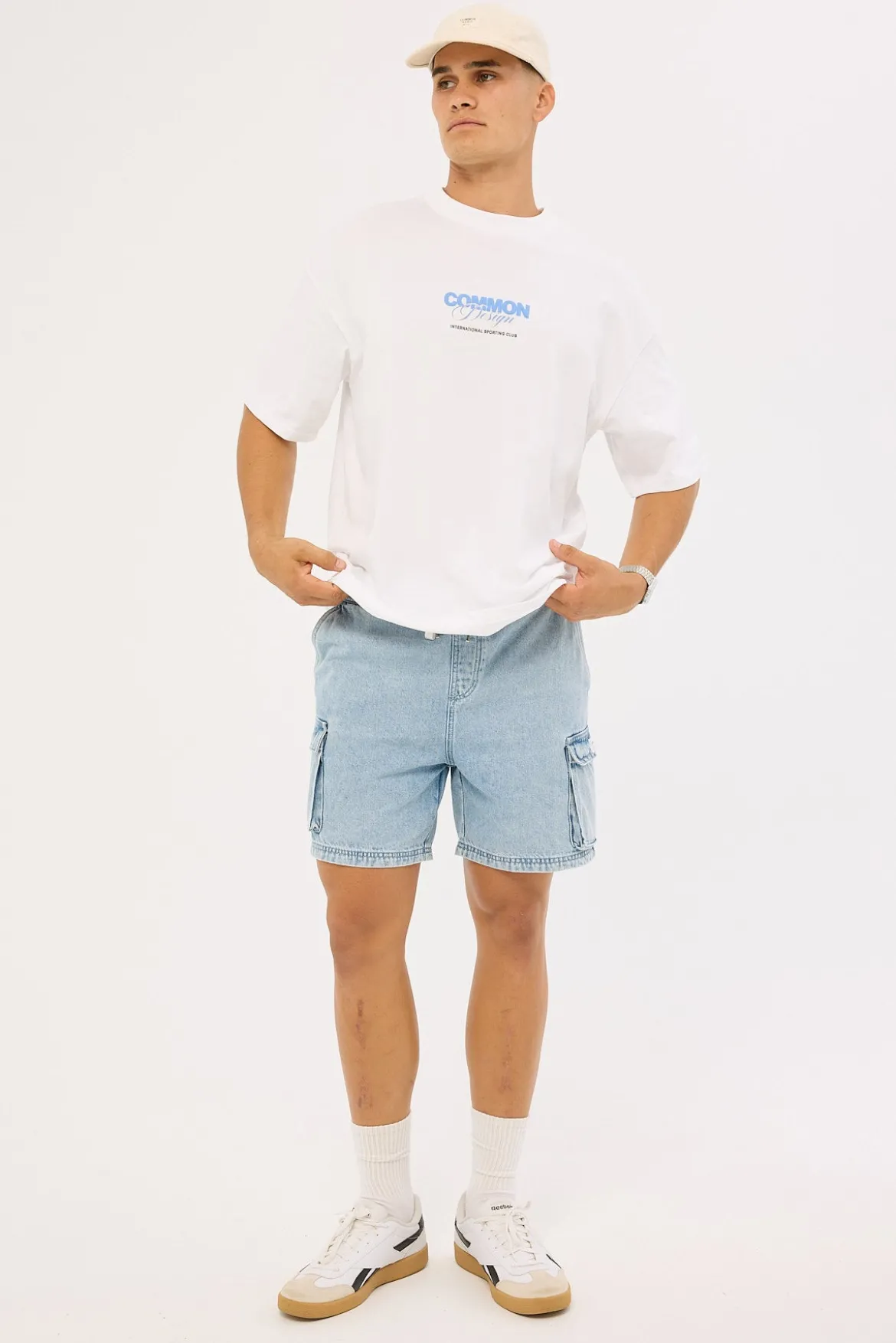 Relaxed Cargo Short Light Blue Denim