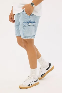 Relaxed Cargo Short Light Blue Denim