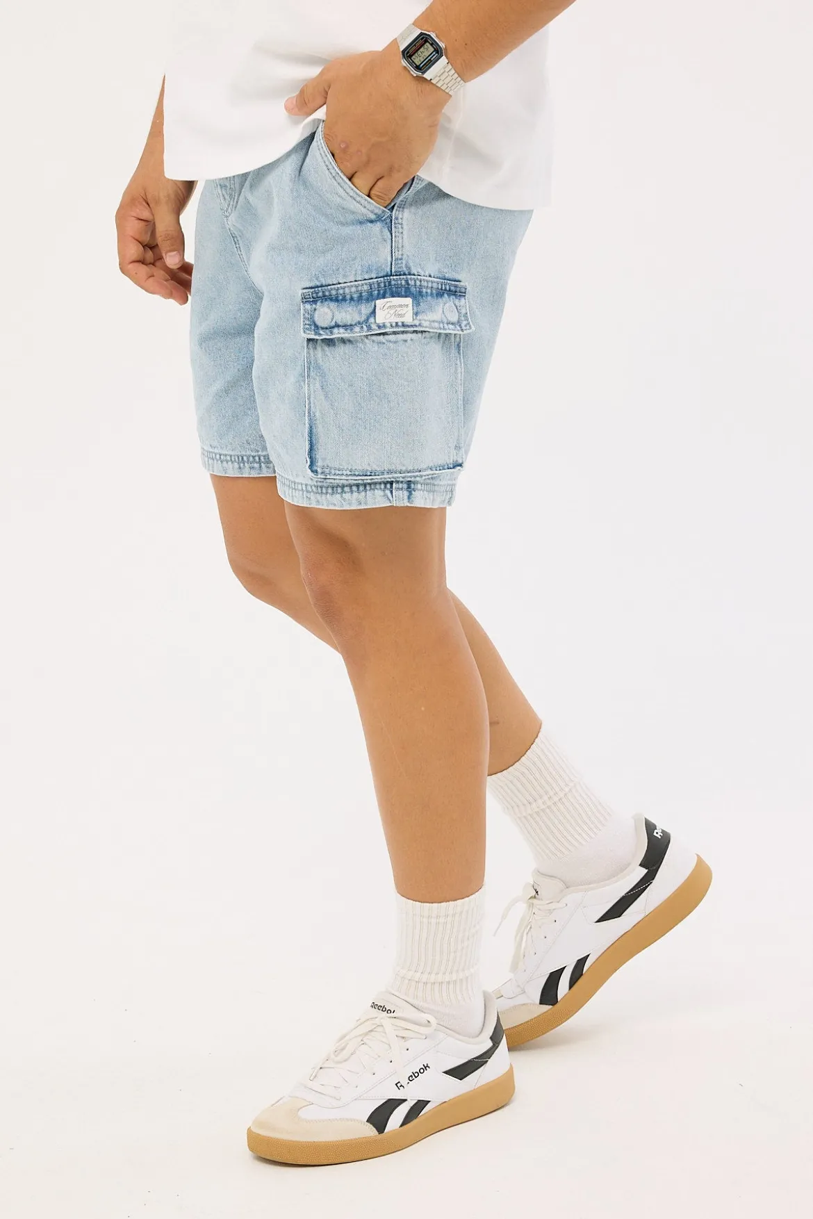 Relaxed Cargo Short Light Blue Denim
