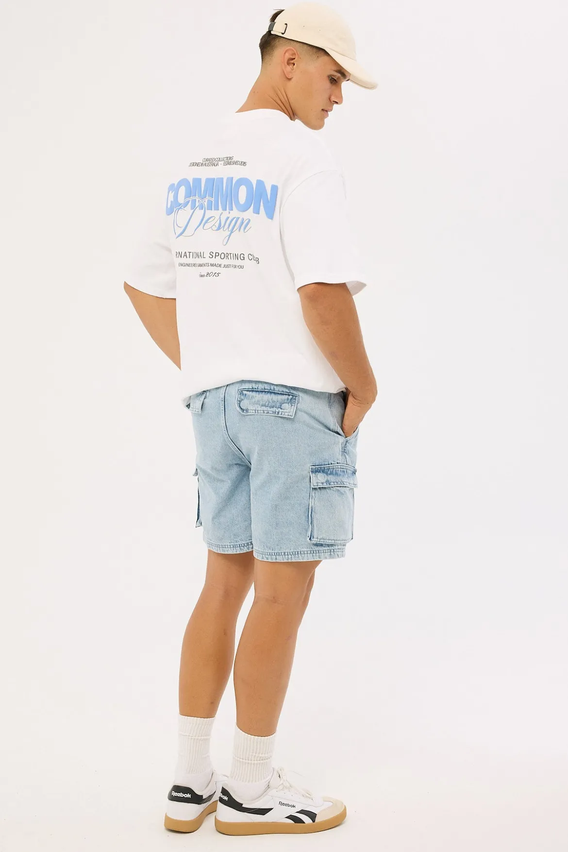 Relaxed Cargo Short Light Blue Denim