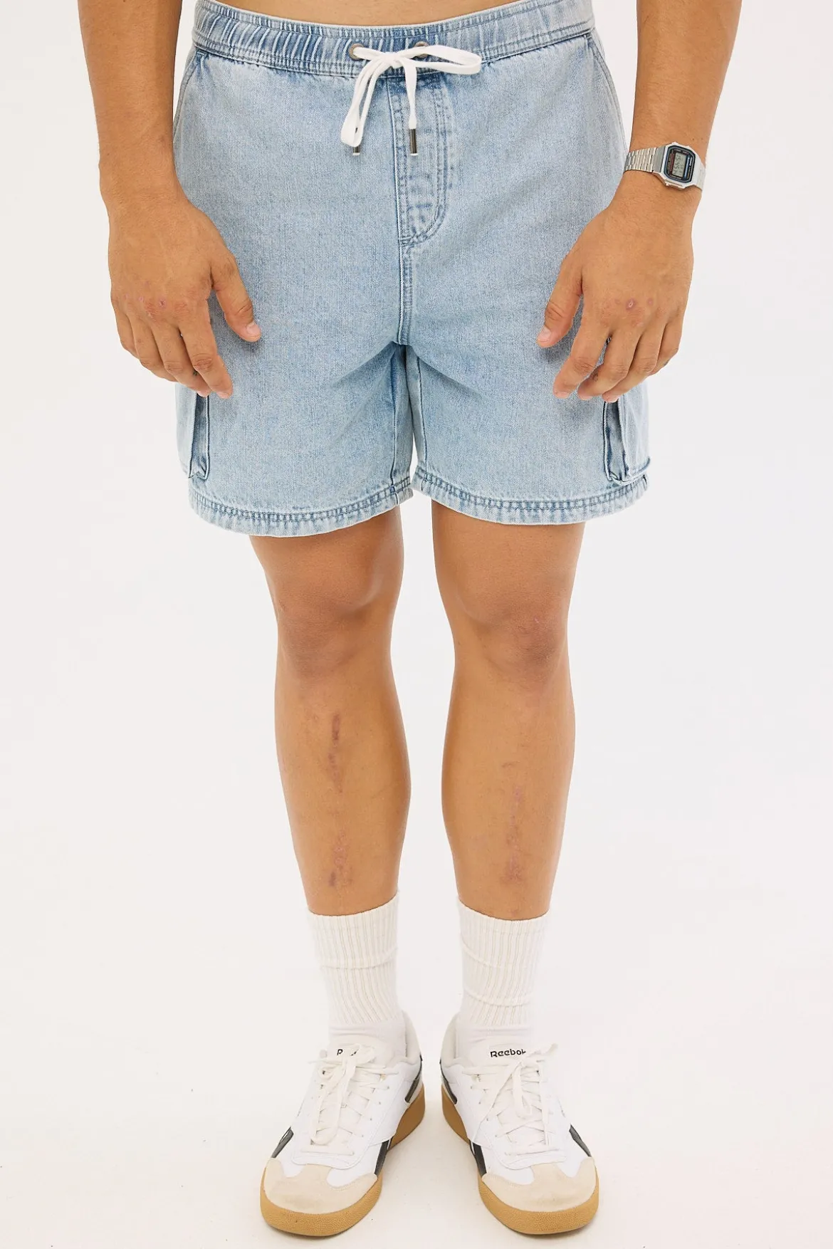 Relaxed Cargo Short Light Blue Denim