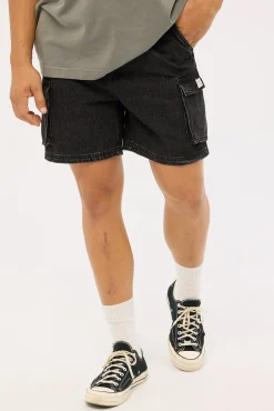 Relaxed Cargo Short Washed Black