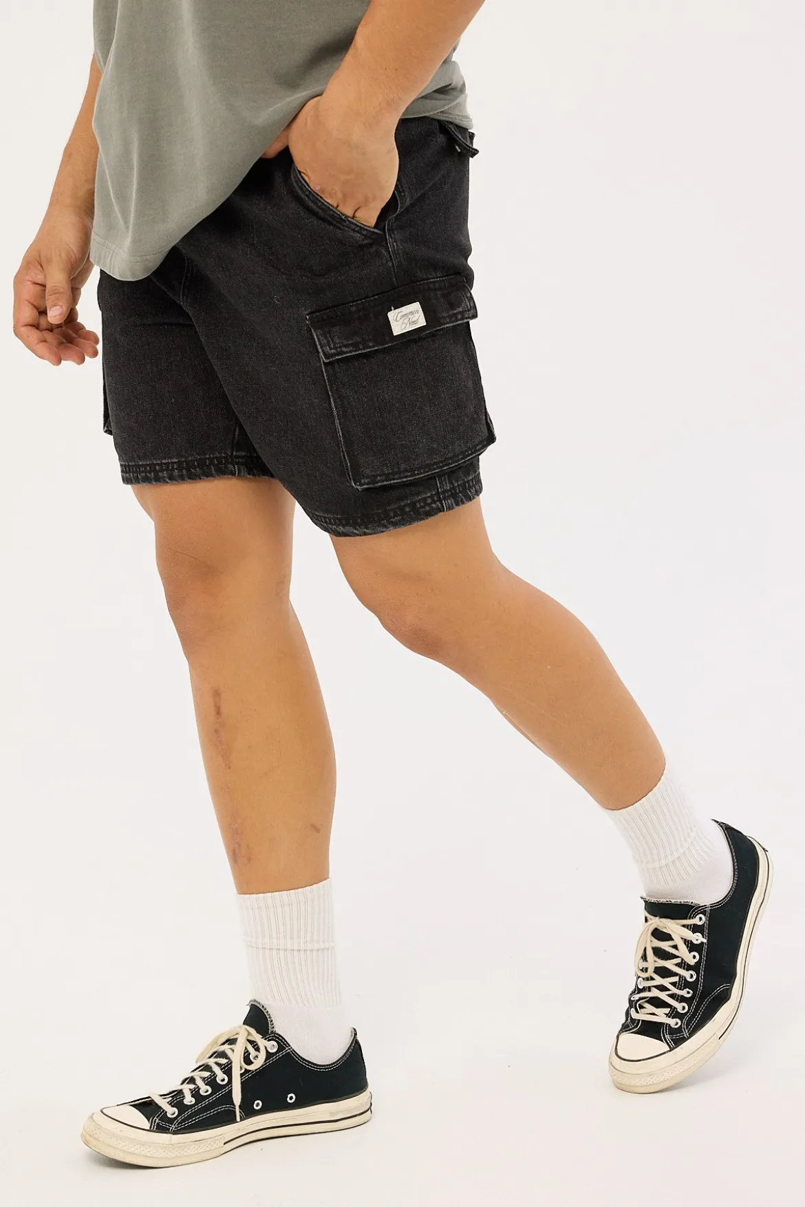 Relaxed Cargo Short Washed Black