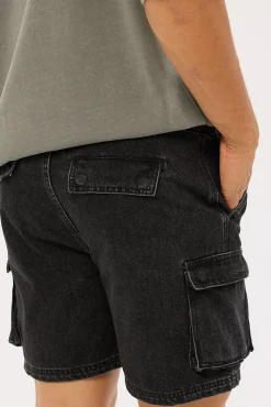 Relaxed Cargo Short Washed Black