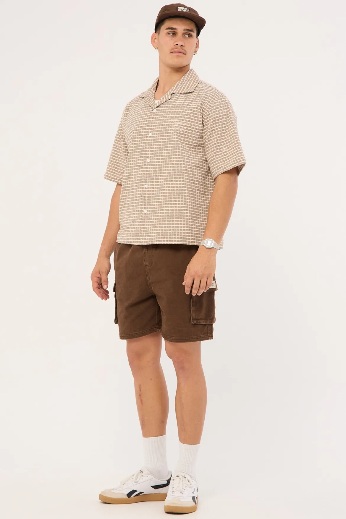 Relaxed Cargo Short Washed Brown