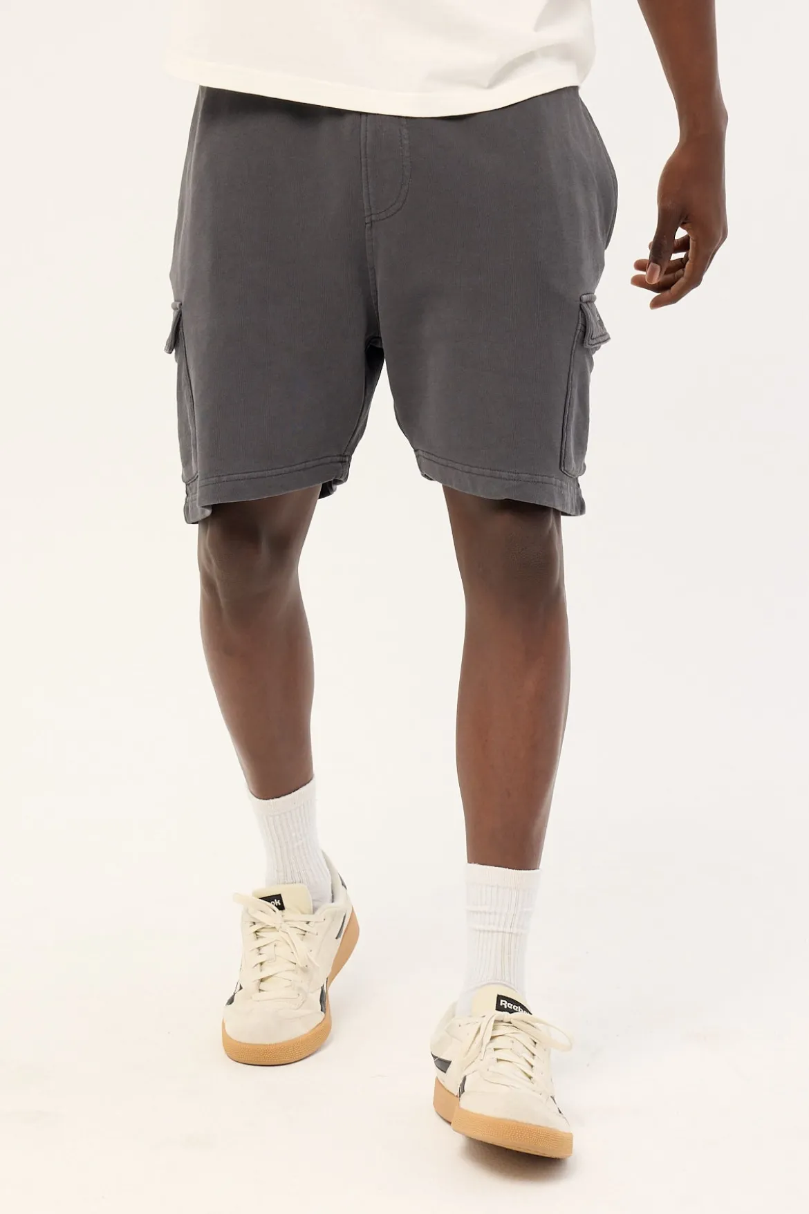 Relaxed Loopback Cargo Short Washed Black