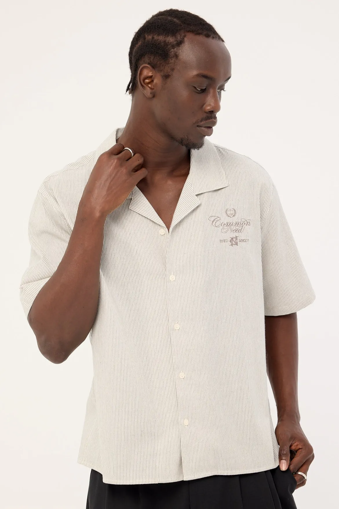Relay Boxy Cropped Resort Shirt Oat Stripe