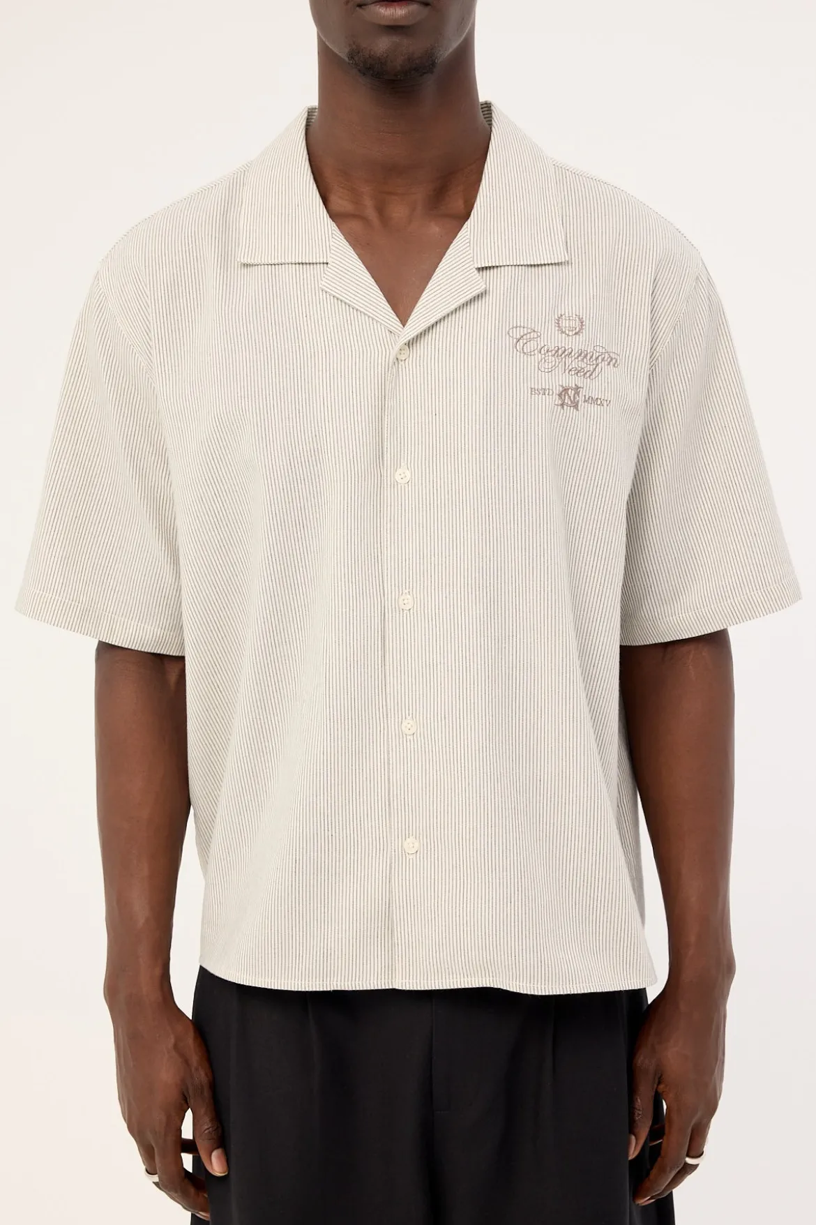 Relay Boxy Cropped Resort Shirt Oat Stripe