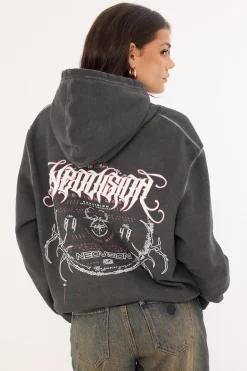 Requiem Street Relaxed Hoodie Pigment Washed Black