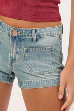 Retro Dukes Low Waist Mini Denim Shorts Texas Blue