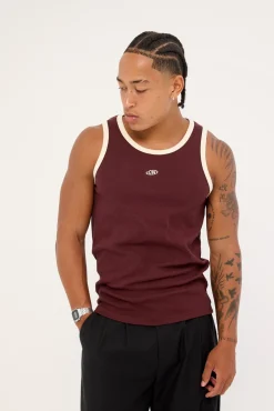 Rewind Contrast Bind Scoop Singlet Tank Burgundy