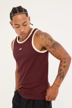 Rewind Contrast Bind Scoop Singlet Tank Burgundy