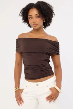 Rhiannon Off Shoulder Top Brown
