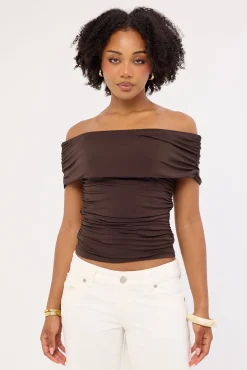 Rhiannon Off Shoulder Top Brown