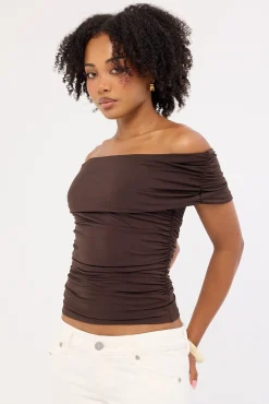 Rhiannon Off Shoulder Top Brown
