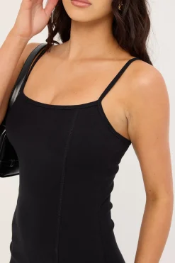 Rib Seam Mini Dress Black