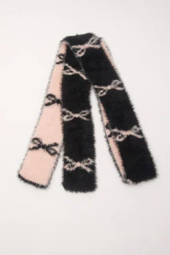 Ribbon Intarsia Skinny Scarf Pink/Black