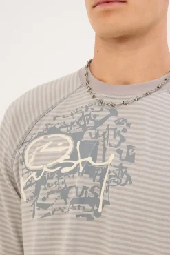 Riddle Me This Stripe Cropped Raglan Tee Stone Grey