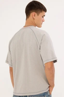 Riddle Me This Stripe Cropped Raglan Tee Stone Grey