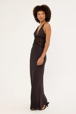 Rietta Lace Halter Maxi Dress Dark Brown