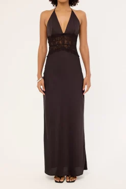 Rietta Lace Halter Maxi Dress Dark Brown
