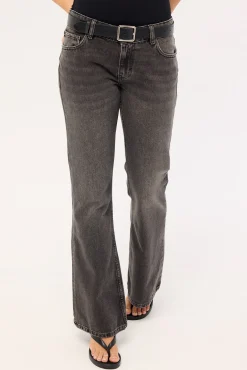 Rigid Low Rise Flare Jeans Washed Black Grey