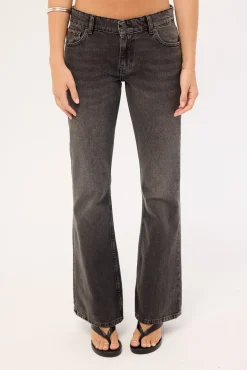 Rigid Low Rise Flare Jeans Washed Black Grey