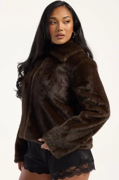 Riley Cropped Faux Fur Jacket Brown