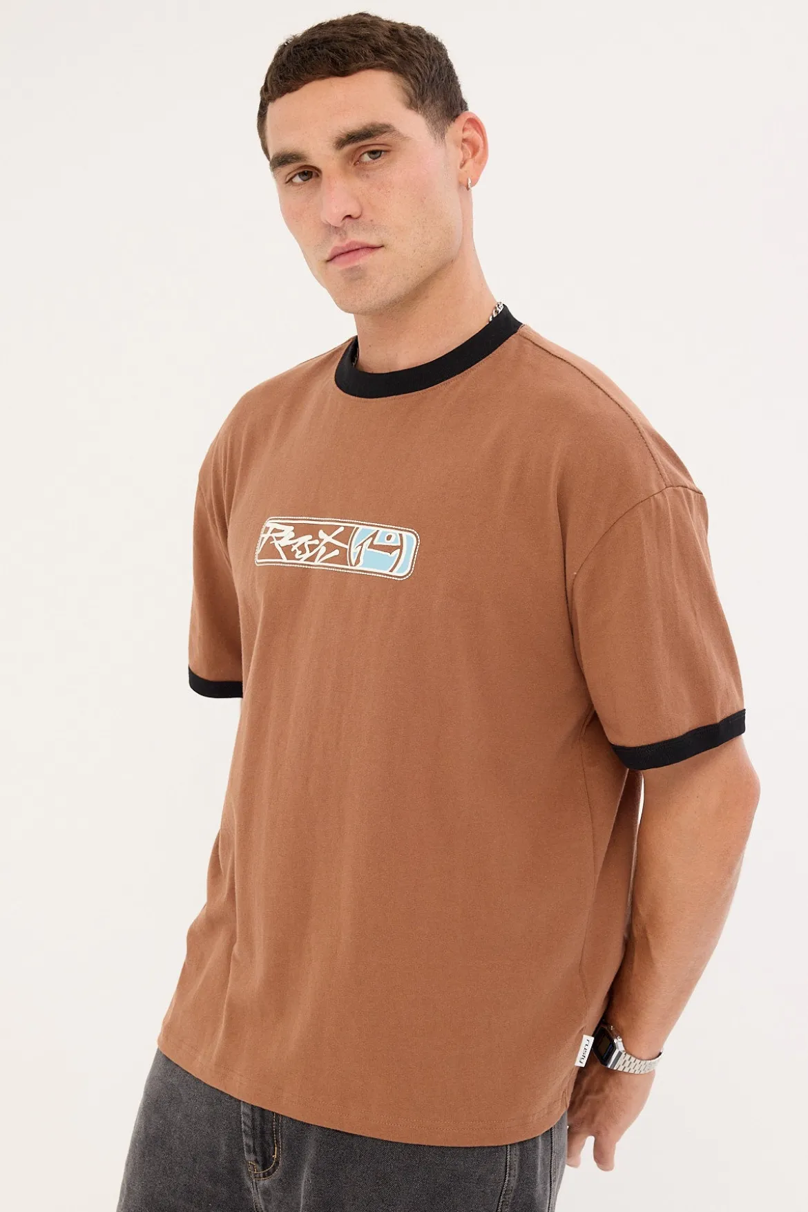 Riot Cropped Ringer Tee Pinecone