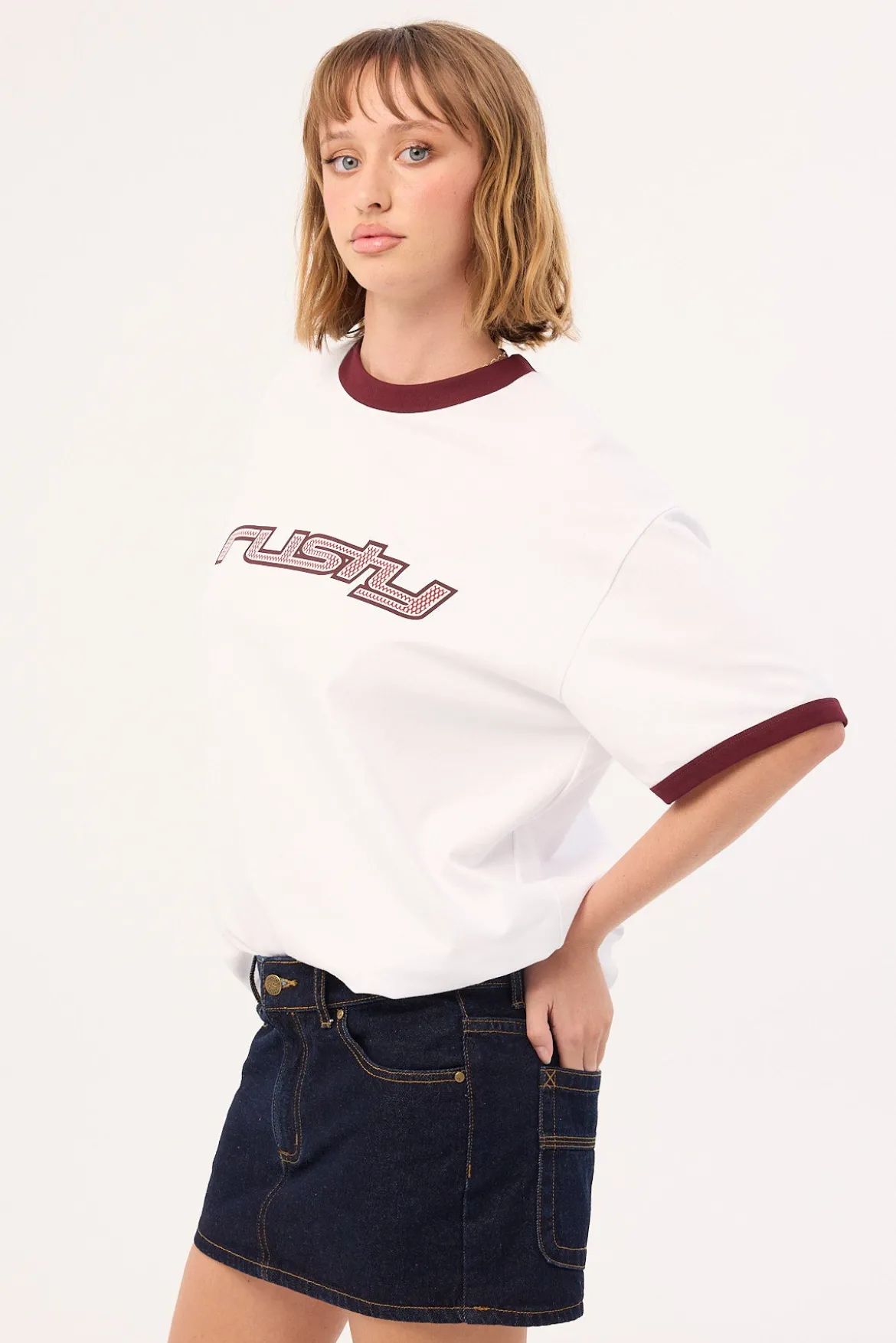 Risque Low Rise Denim Micro Skirt Raw Dawg