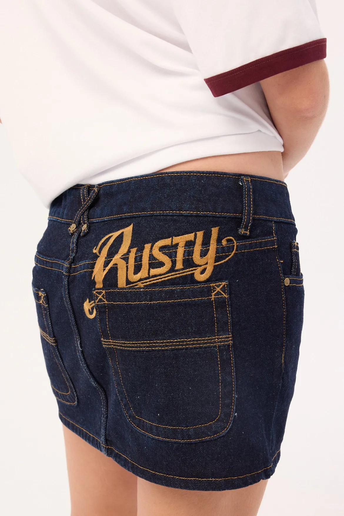 Risque Low Rise Denim Micro Skirt Raw Dawg