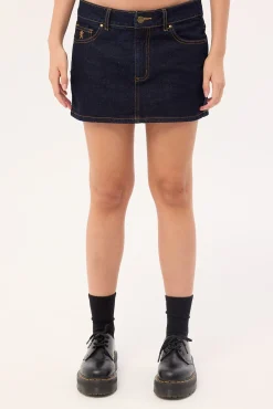 Risque Low Rise Denim Micro Skirt Raw Dawg