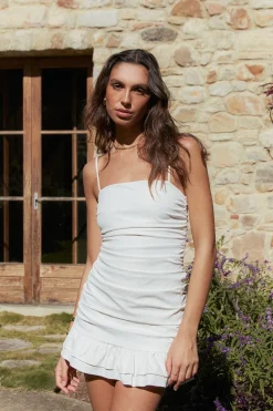 Rochelle Drop Waist Mini Dress Off White