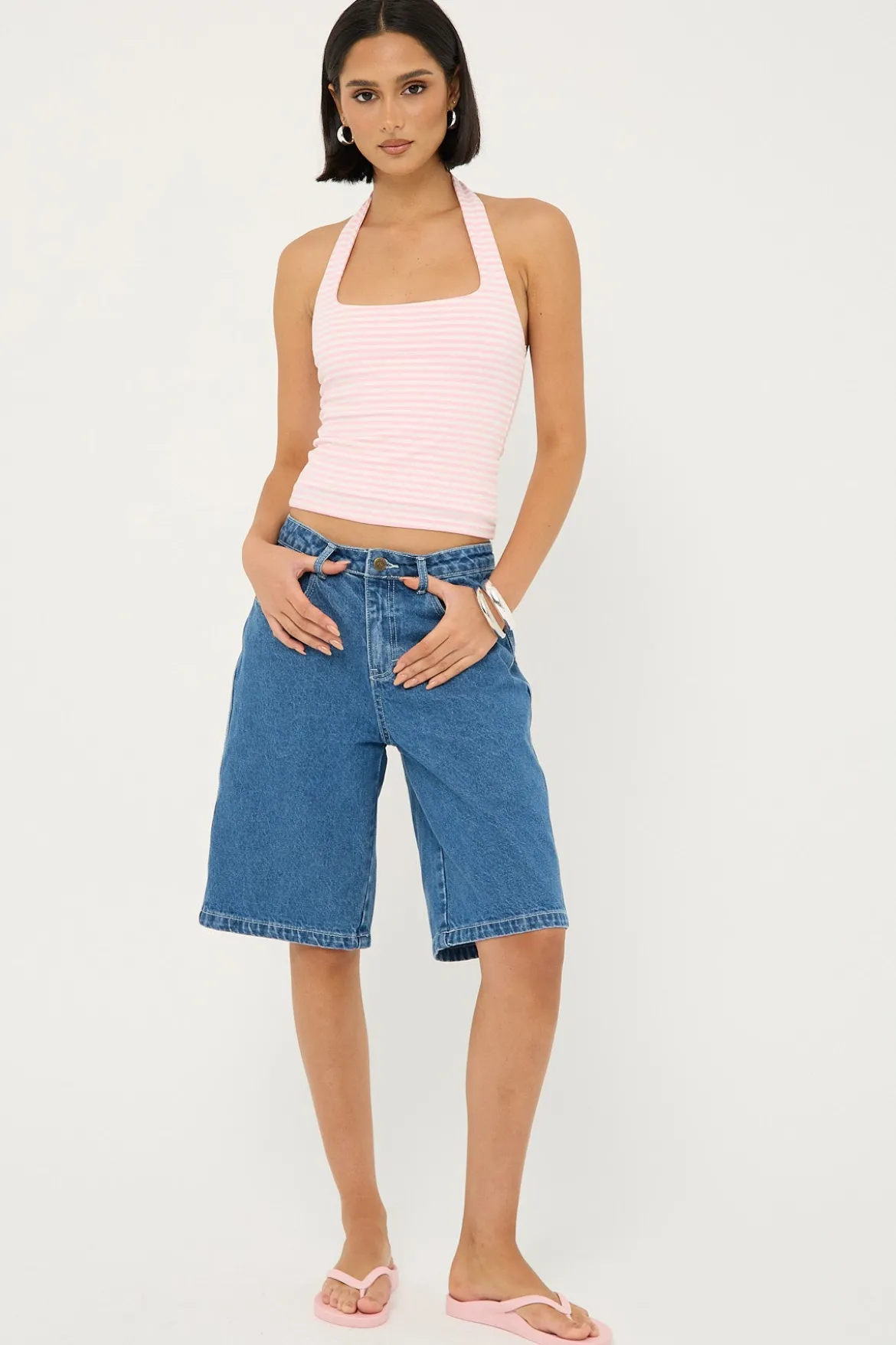 Rock Hot Low Rise Denim Shorts Middy Blue