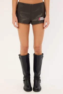Rogue Washed PU Lace up Back Shorts Washed Black